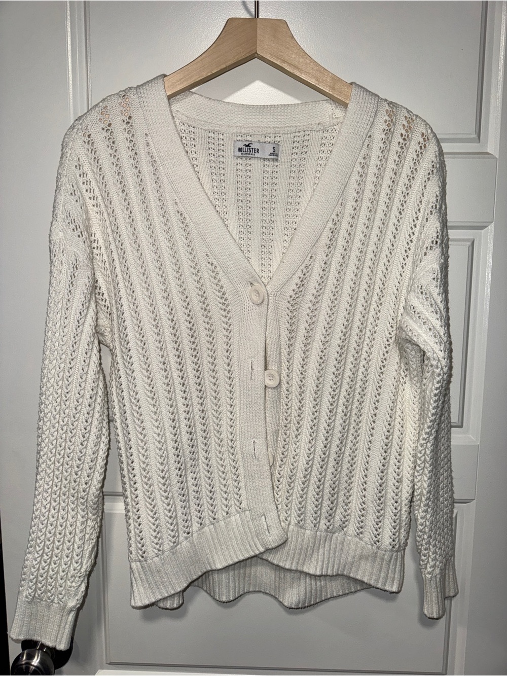 Hollister Women's Cream Open-Knit Button Cardigan Sweater